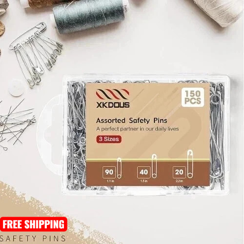 Safety Pins – 150 PCS Safety Pins Assorted – 3 Different Sizes – Silver