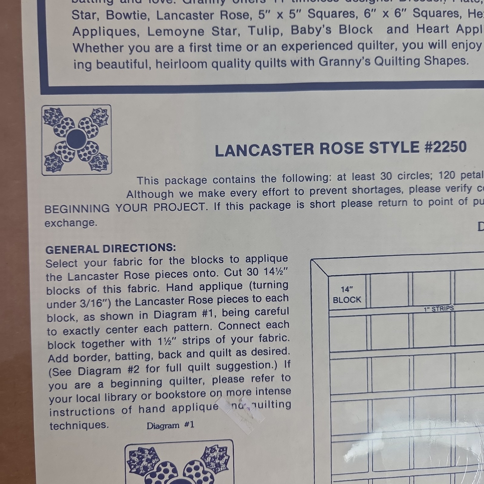 Granny’s Quilting Shapes Lancaster Rose Style #2250