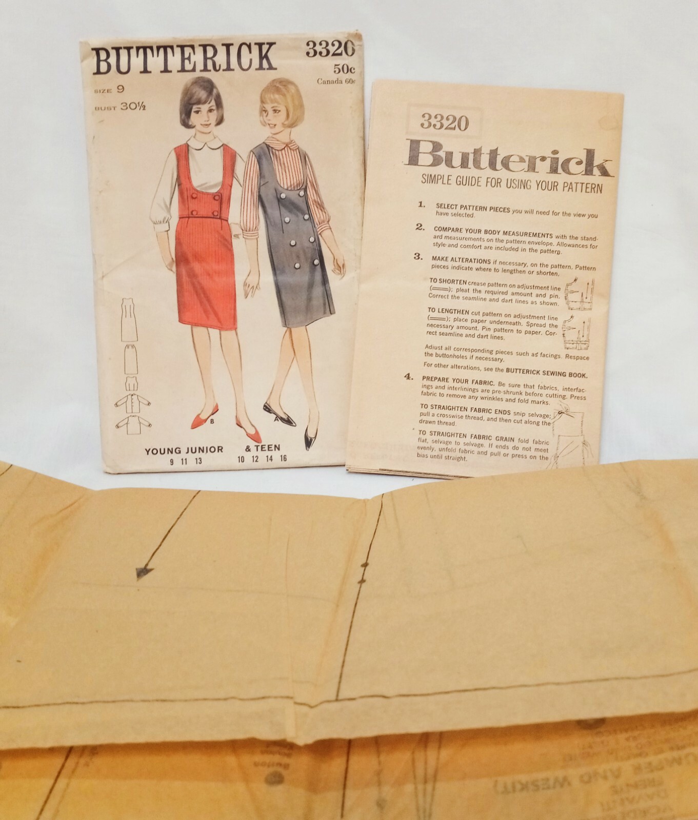 Jumper Weskit Skirt Blouse Junior Size 9 Butterick 3320 Vintage Uncut Pattern