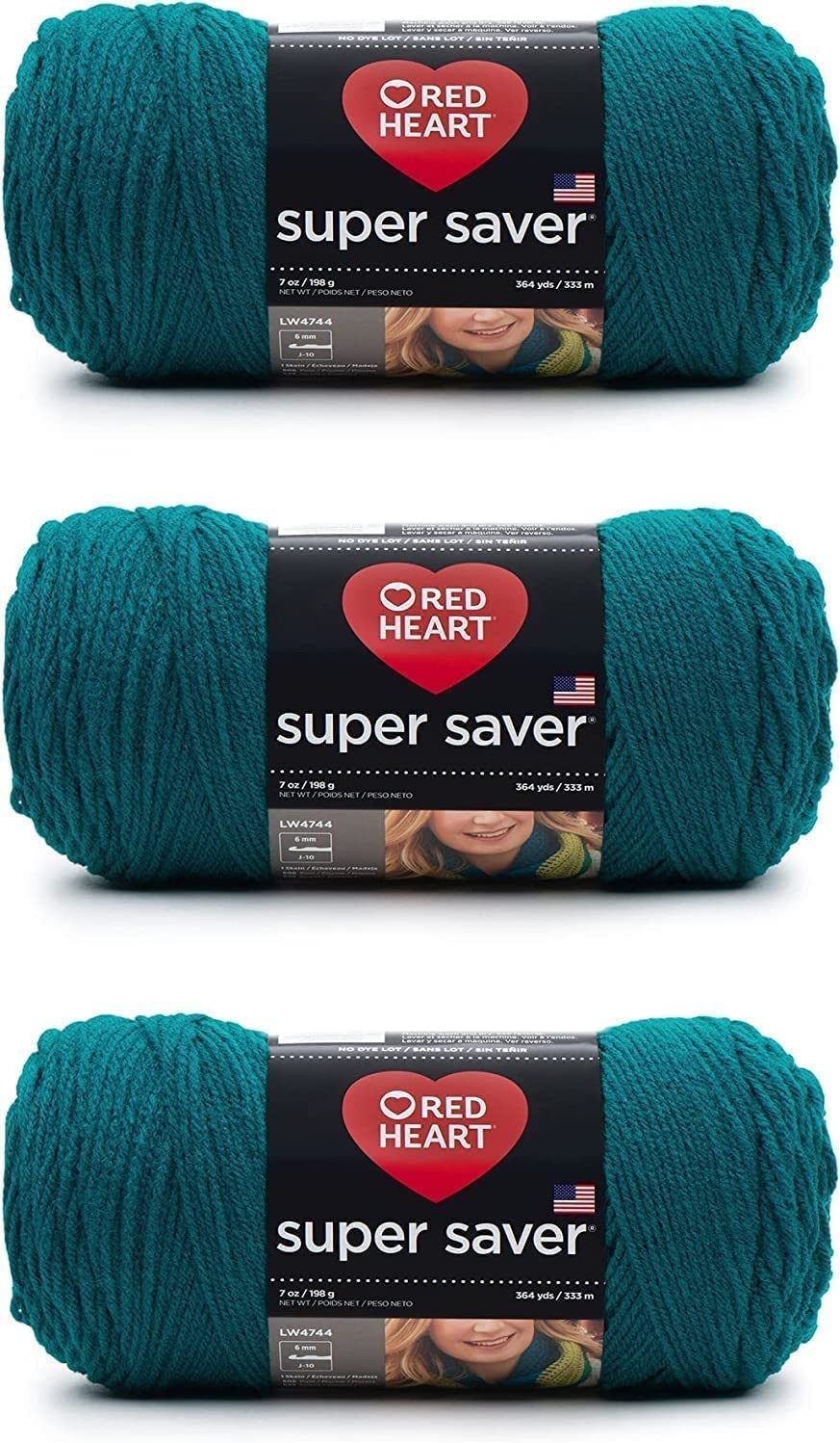 Super Saver Real Teal Yarn – 3 Pack of 198g/7oz – Acrylic – 4 Medium (Worsted…
