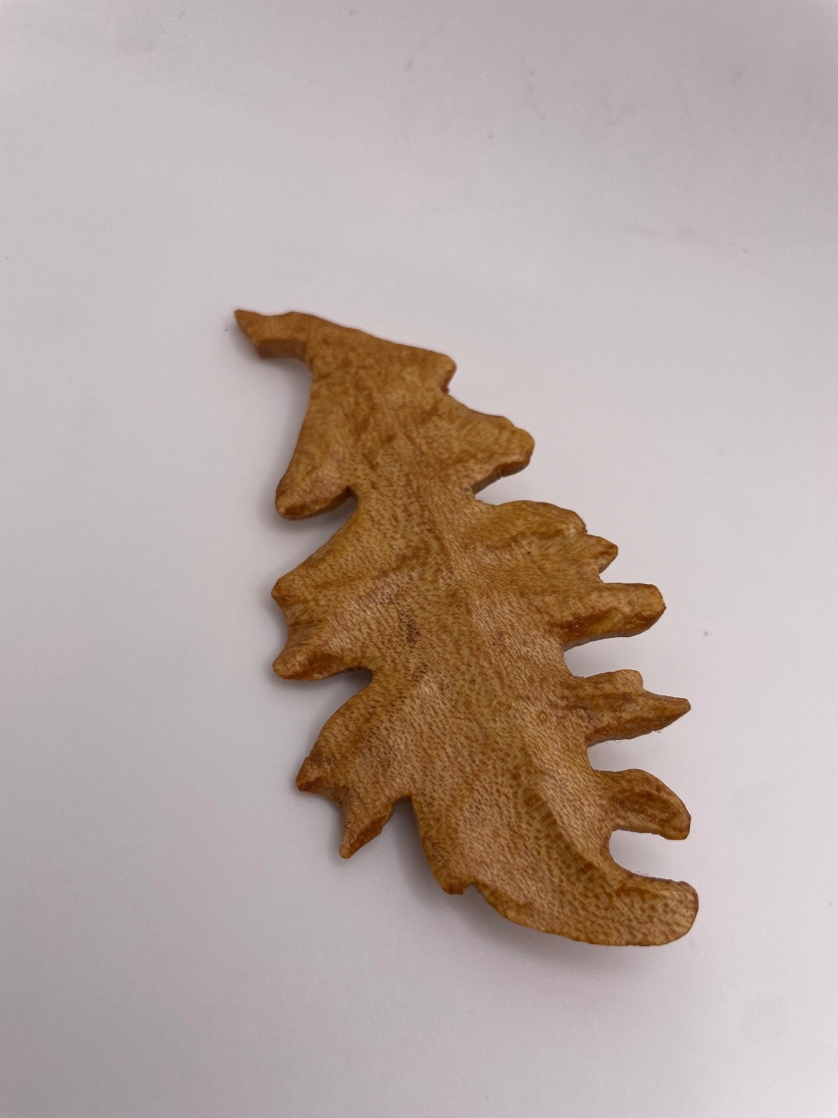 Wooden Hand Carved Oak Leaf Brooch Pin