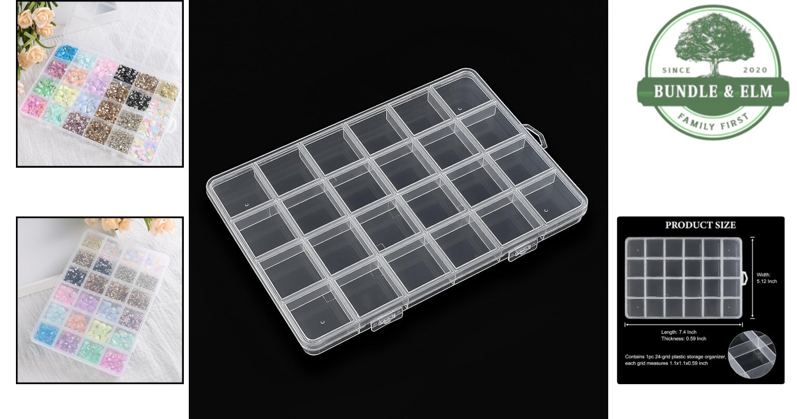 24-Grid Plastic Bead Organizer Case for Jewelry, Crafts & Small Parts Storage