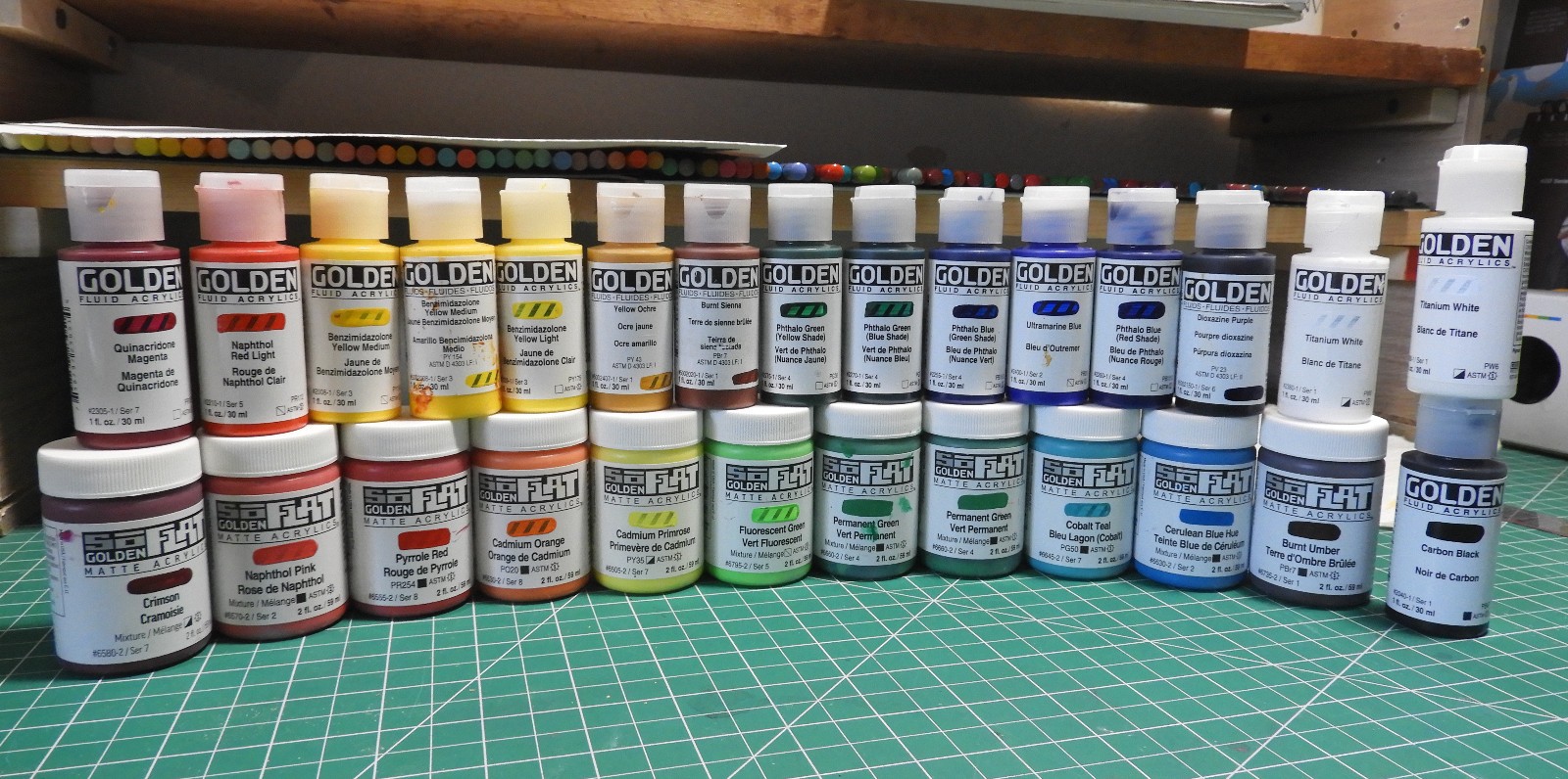 Lot of 27 Golden Fluid Acrylics and SoFlat Acrylic -1 oz Bottles and 2oz Bottles