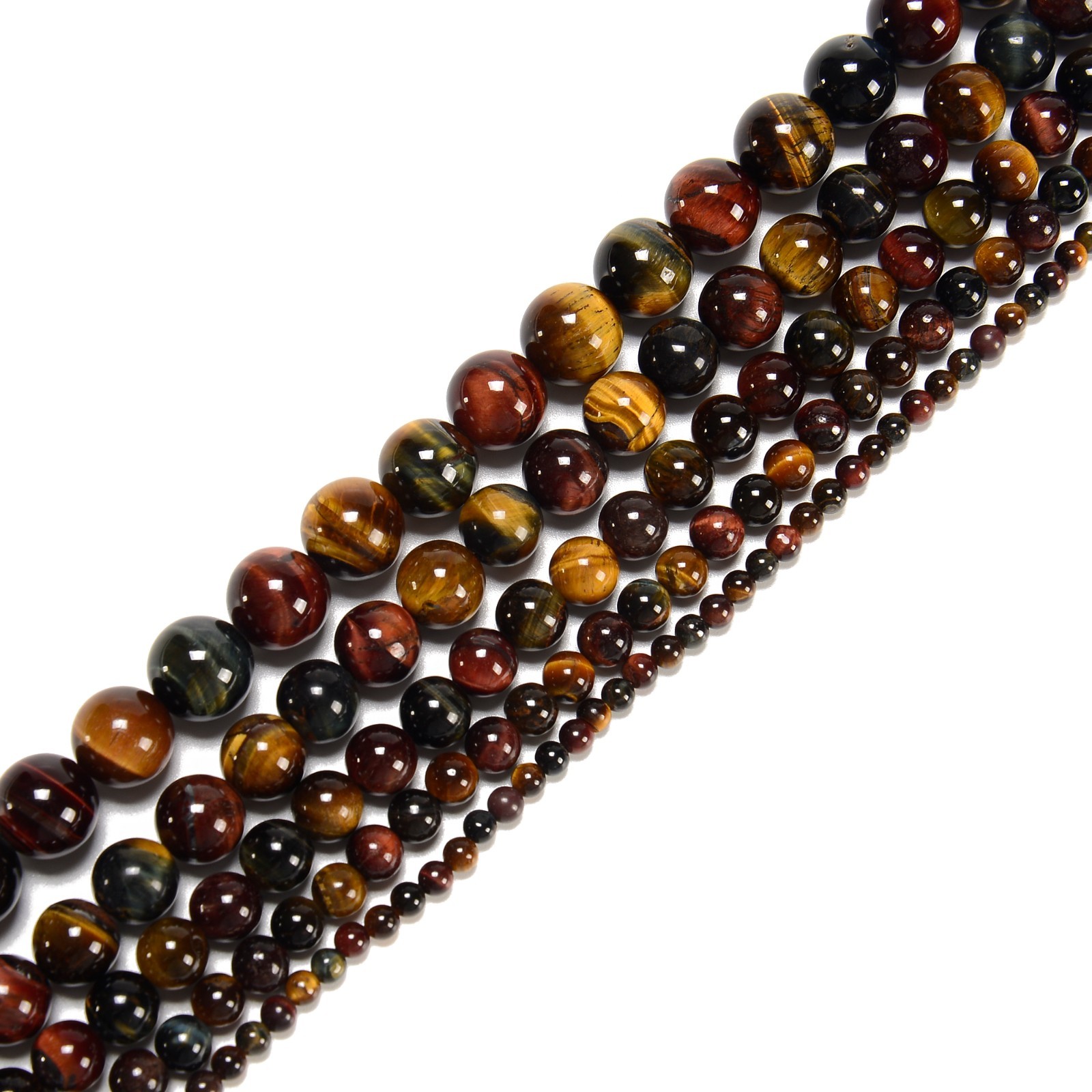 Multi-Color Tiger Eye Smooth Round Beads 4mm 6mm 8mm 10mm 12mm 15.5″ Strand