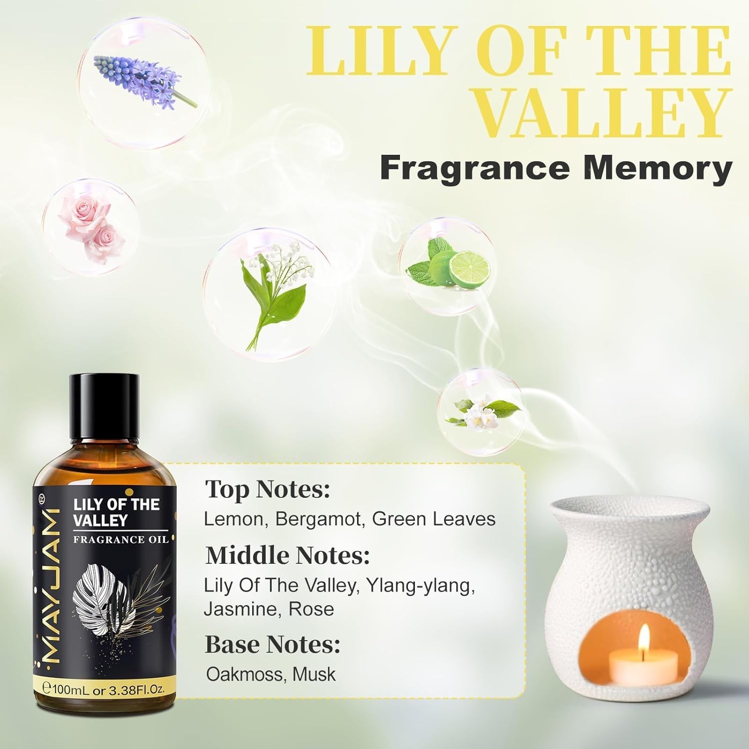 Lily of the Valley Fragrance Oil, MAYJAM 3.38FL.OZ Essential Oils for Diffusers