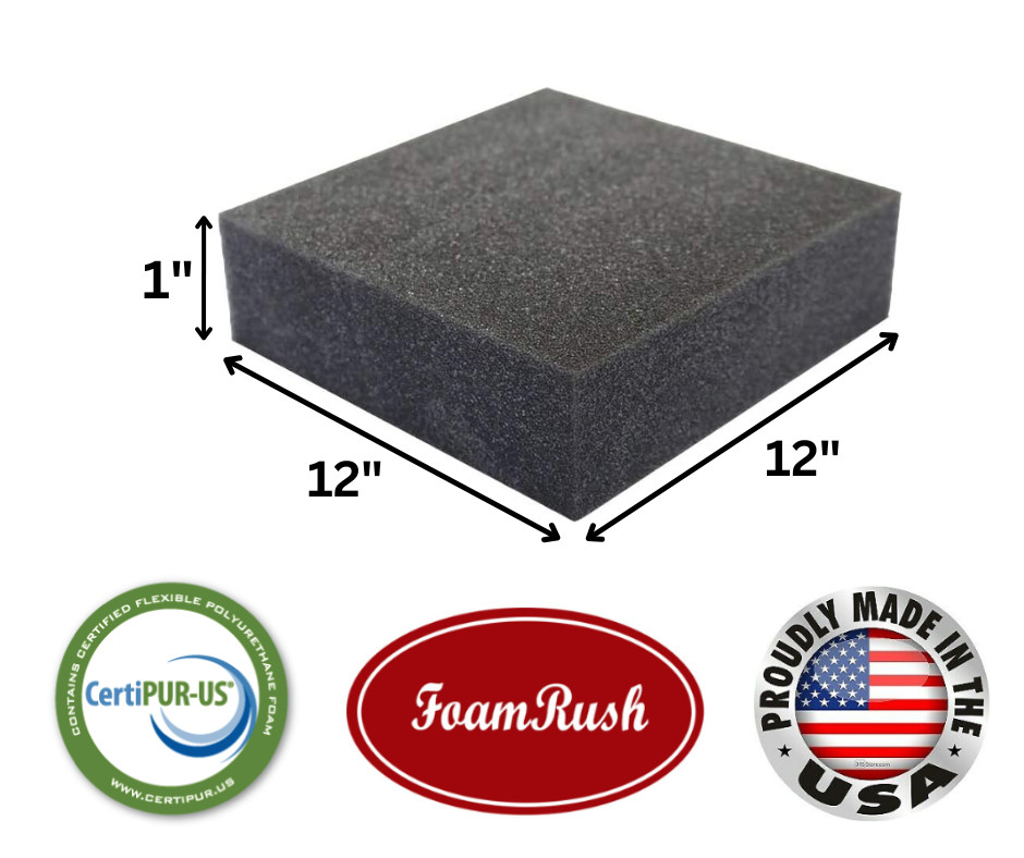 FoamRush 12″ x 12″ Charcoal High Density Upholstery Foam Cushion Medium Firm USA
