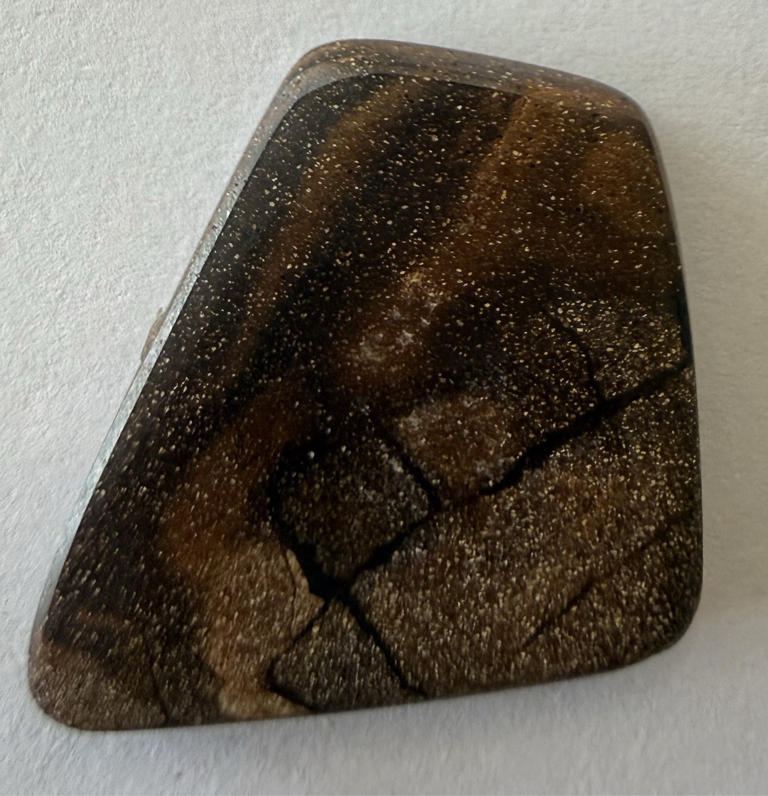 Australian Boulder Opal Cabochon. 1 3/8”x 1 5/16”x 1/8”, 0.3 oz. Polished front