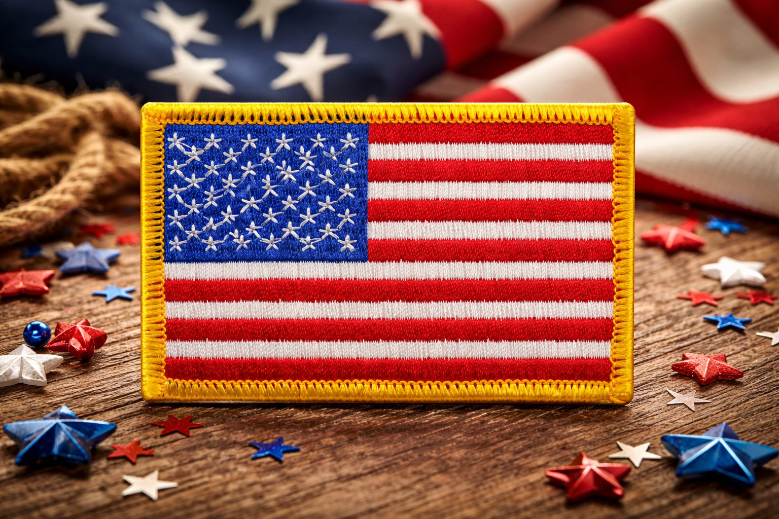 AMERICAN FLAG PATCH embroidered iron-on GOLD BORDER USA US United States QUALITY