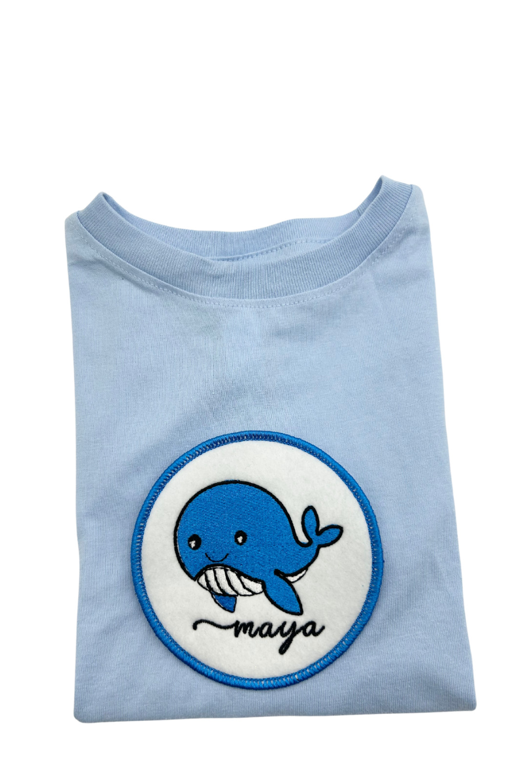 Custom Glittered and Felted Iron-on Baby Whale Name Tag Patch