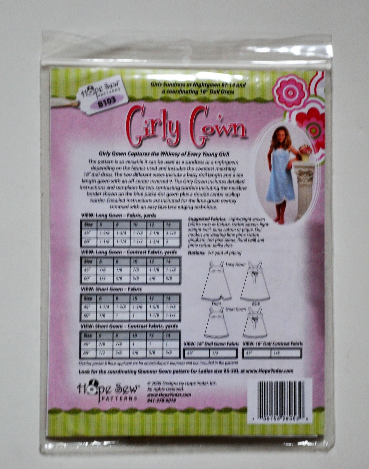Girls + 18″ Doll Pattern Dress Gown Sizes 6-14 in 2 Lengths Private Label