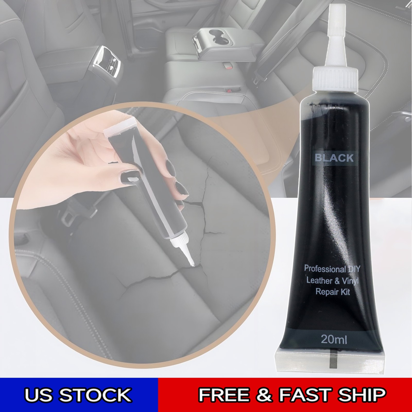 Advanced Leather Repair Kit Filler Vinyl DIY Car Seat Patch Sofa Rip Holes Black