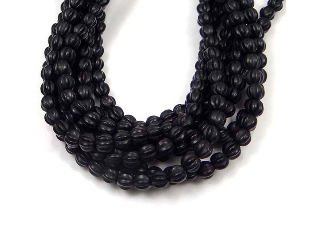 50 Czech Glass Melon Fluted Round Beads 3mm – Matte – Black Jet