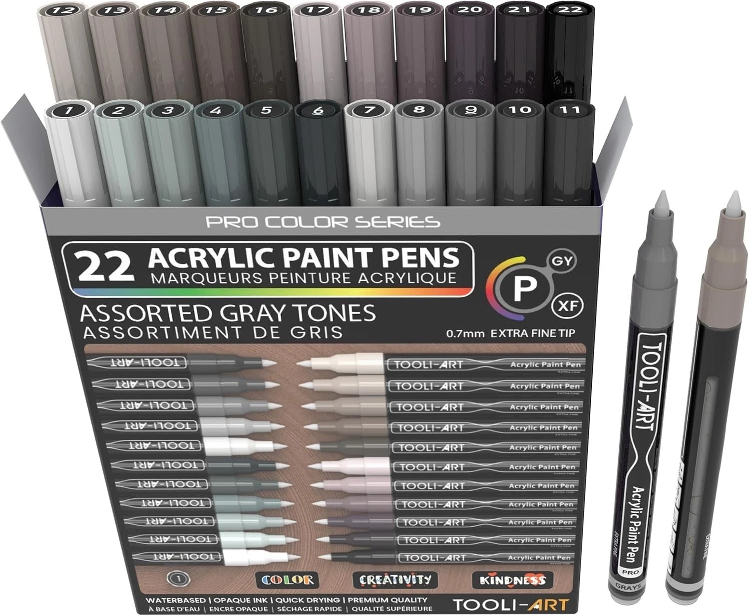 Pro Color Series – 22 Assorted Gray Paint Pens with Non-Toxic Quick Drying Ink