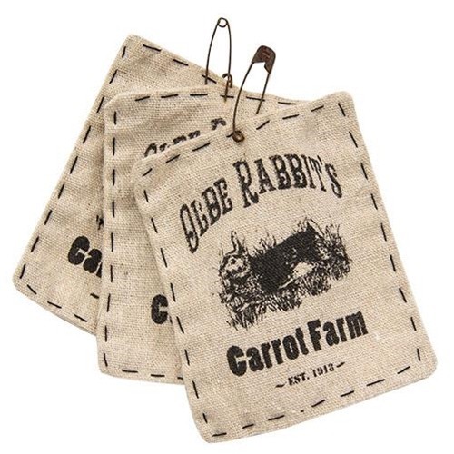 Set of 6 Primitive Olde Rabbit’s Carrot Farm Tags with Rusty Pin 3.5″ x 4.5″