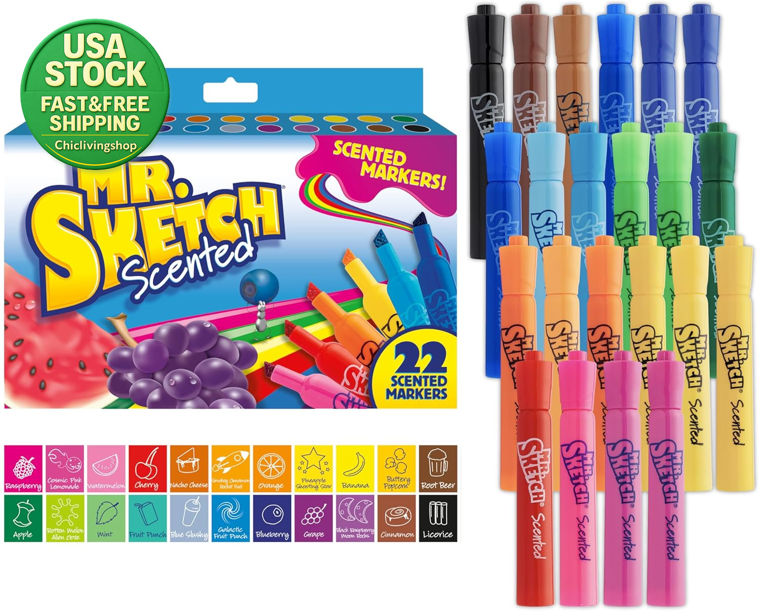 Mr Sketch Scented Markers Chisel Tip Assorted Colors 22 Count Kids Art Set