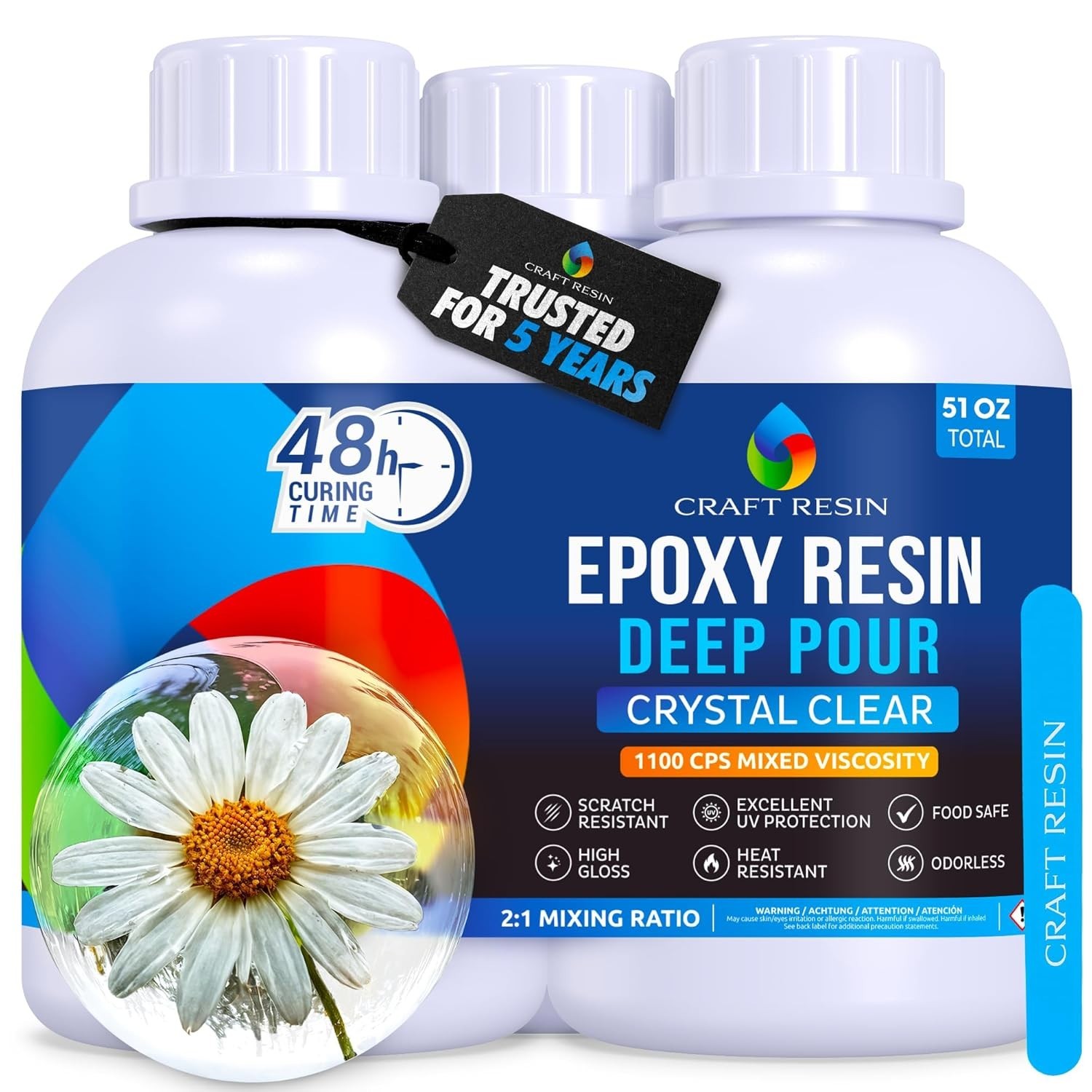 51 Oz Crystal Clear Deep Pour Epoxy Resin Kit – Food Safe & UV Resistant Best…