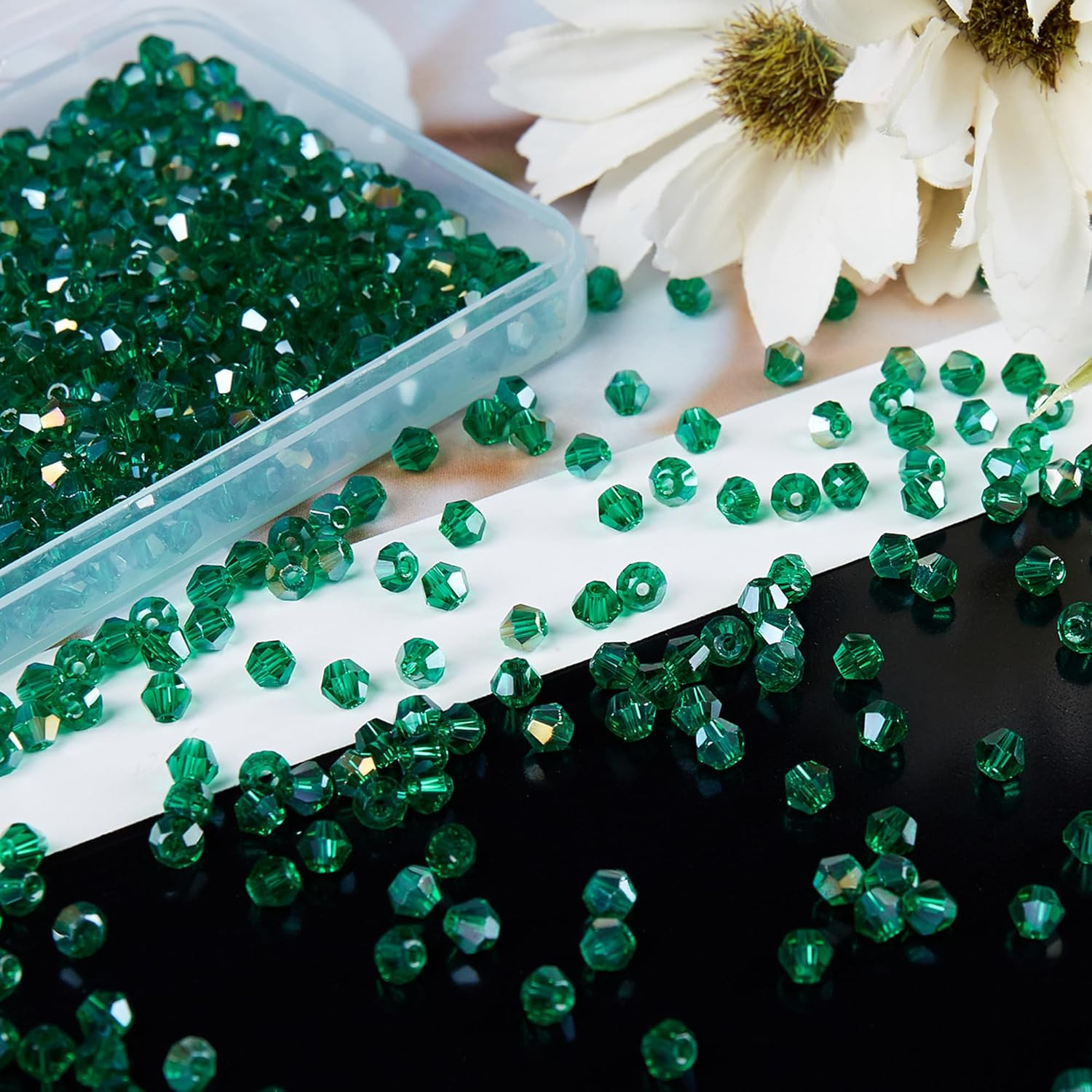 1100PCS 4mm Bicone Crystal Glass Beads for Jewelry Making, Sparkling Mini Beads