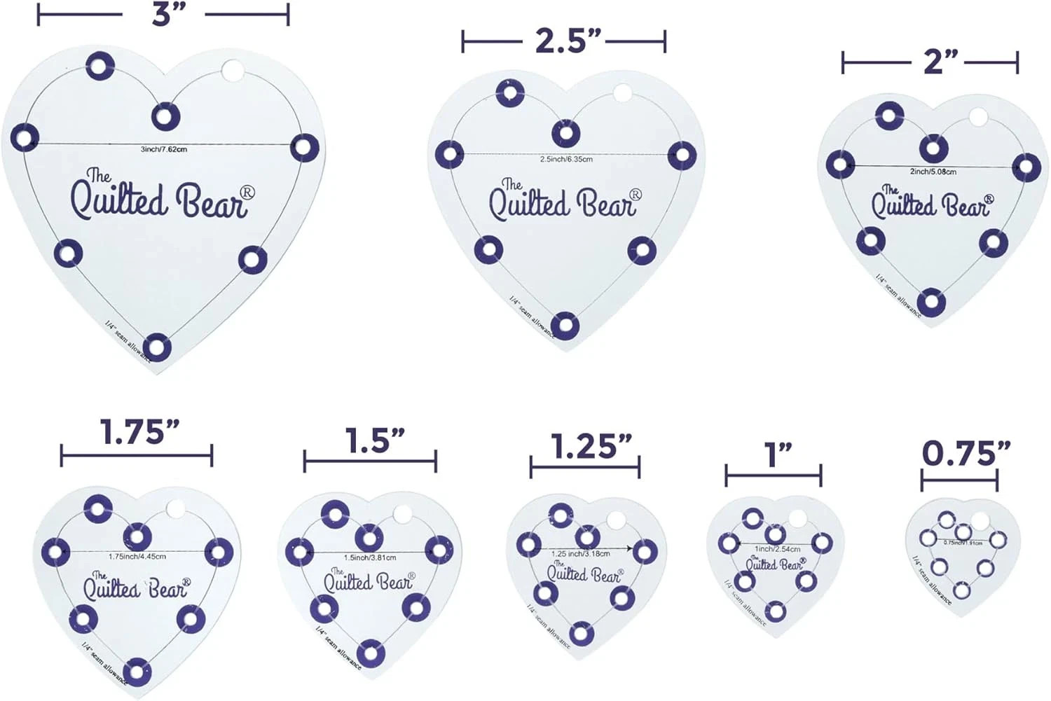Heart Quilting Templates – 8 Clear Non-Slip Acrylic Quilt Templates for Precise