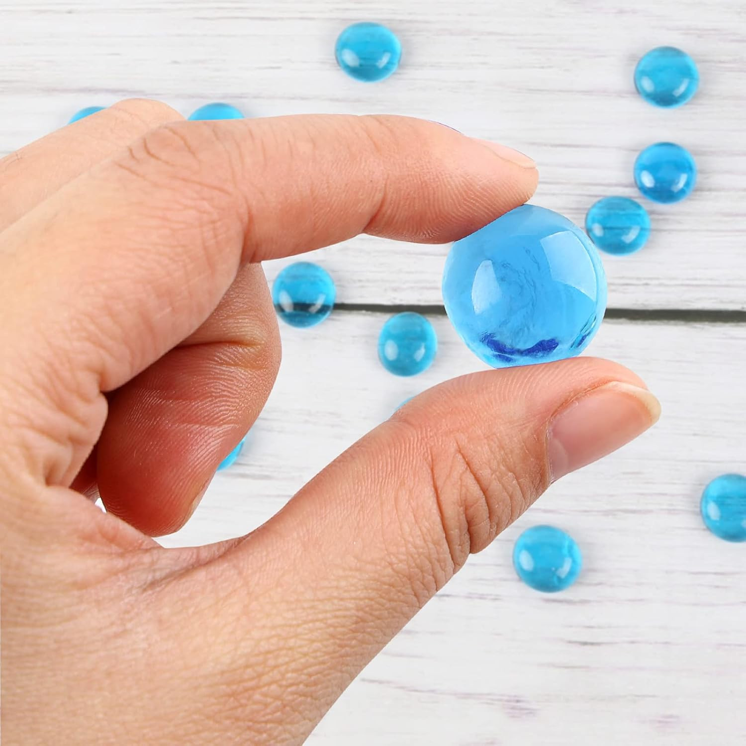1LB Light Blue Flat Glass Marbles, Glass Pebbles Vase Fillers for Centerpieces,