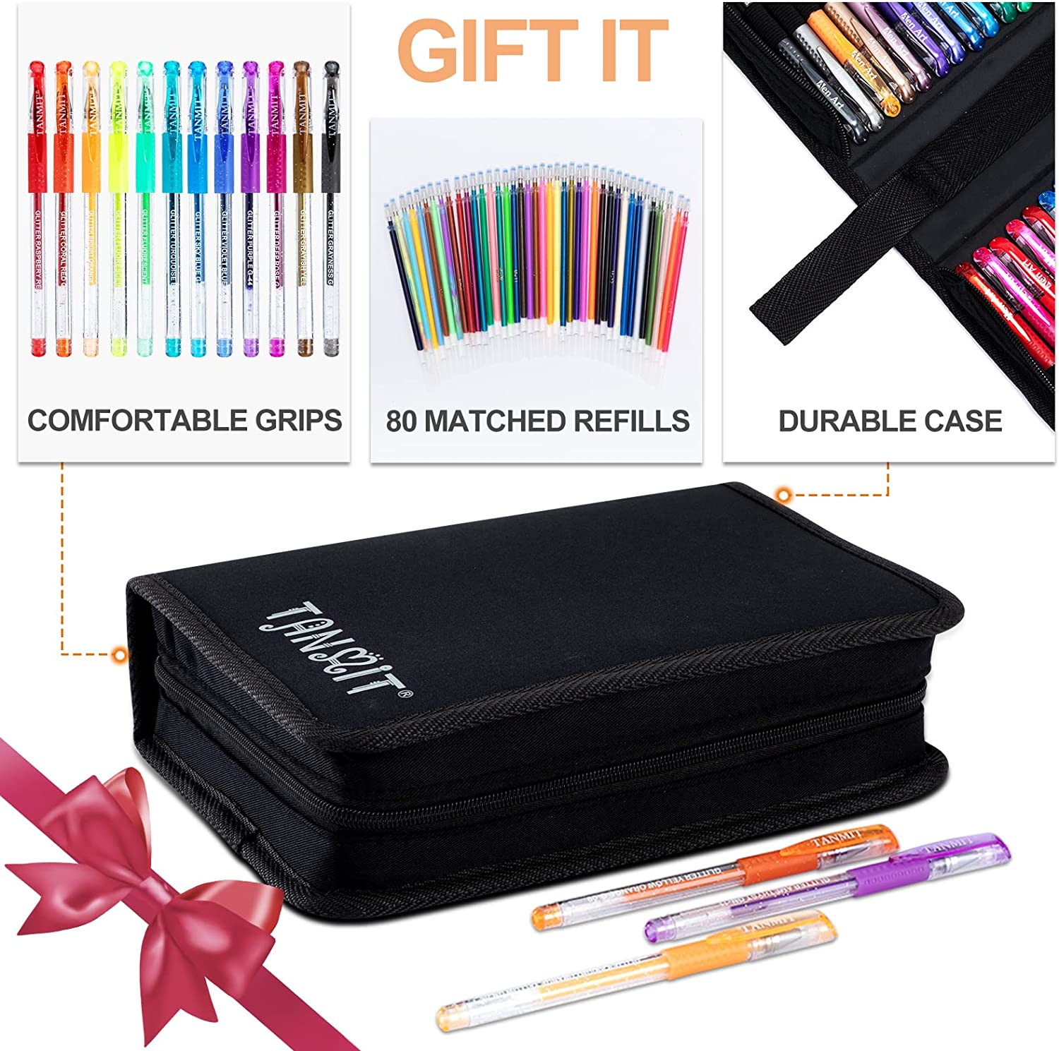 Glitter Gel Pens, 160 Pack Glitter Pen with Case for Adults Coloring Books, Arti