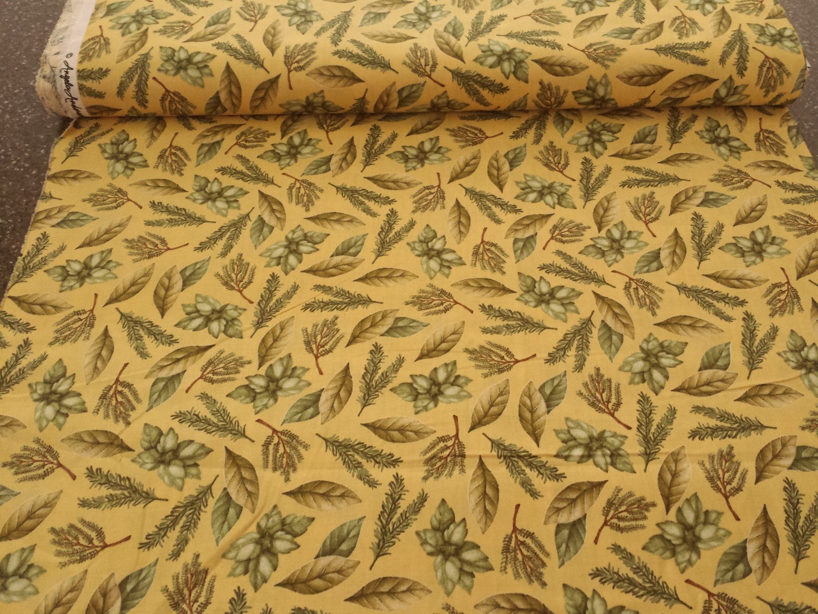 Quilting Treasures Just a Pinch BTY Angela Anderson Herb Leaf on Dusty Gold