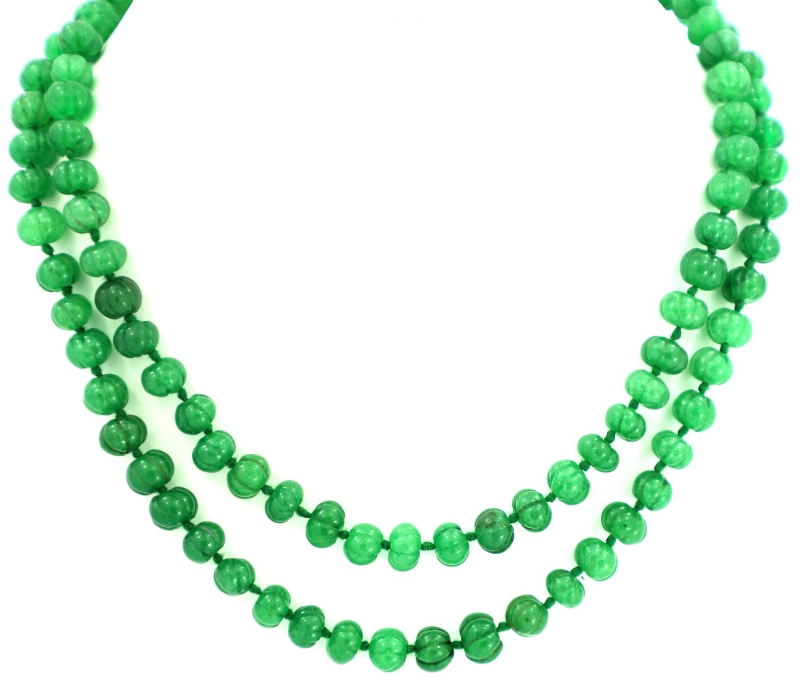 Natural Emerald Melon Cut Beads Strand, 307 Carat Green Gemstone Beaded Necklace