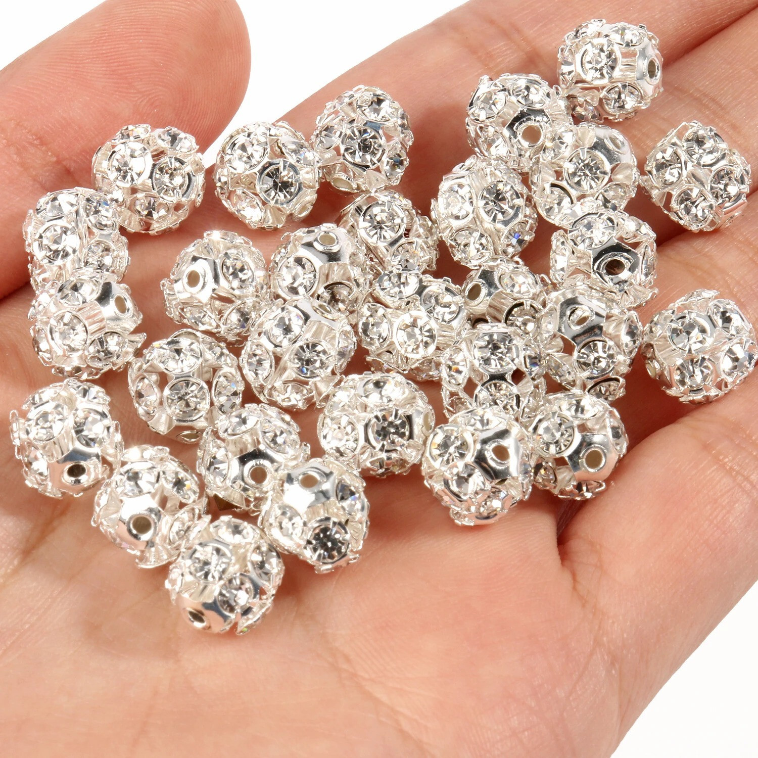 50pcs Rhinestone Beads Crystal Loose Spacer Round Jewelry Making 6mm 8mm 10mm