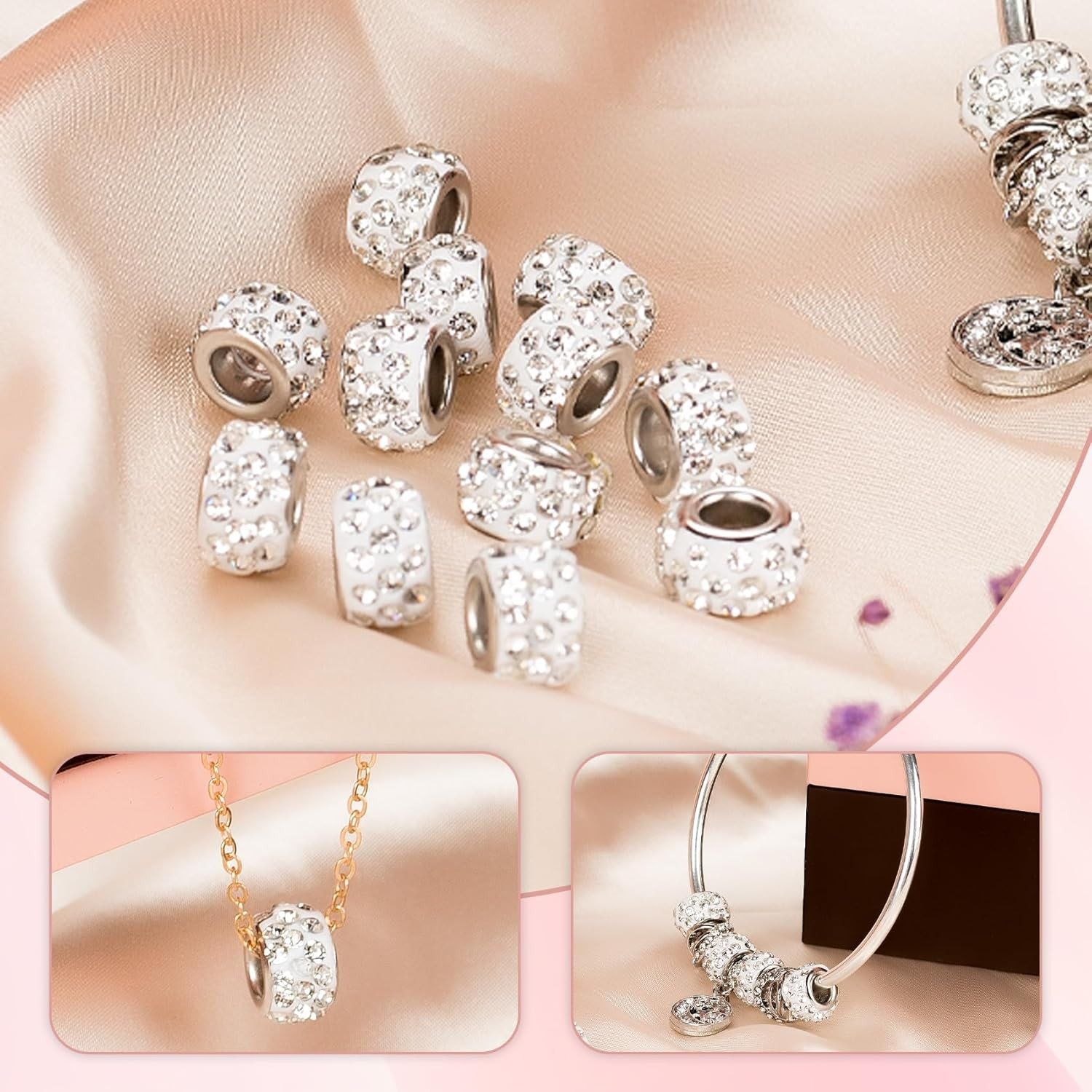 100pcs Large Hole Rhinestone Beads for Jewelry Making 11mm European Spacer B…