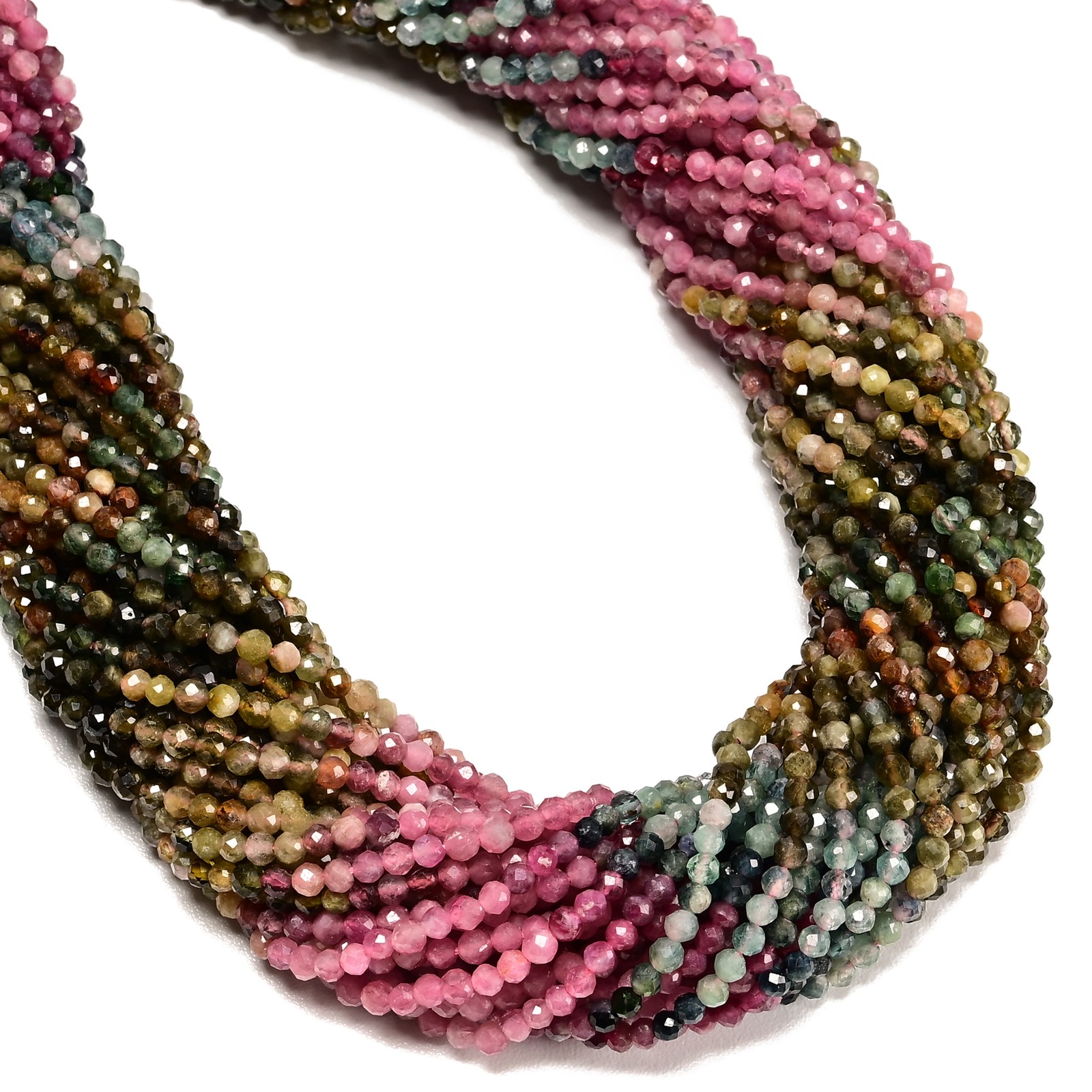 Natural Gradient Multicolor Tourmaline Faceted Round Beads Size 3mm 15.5″ Strand