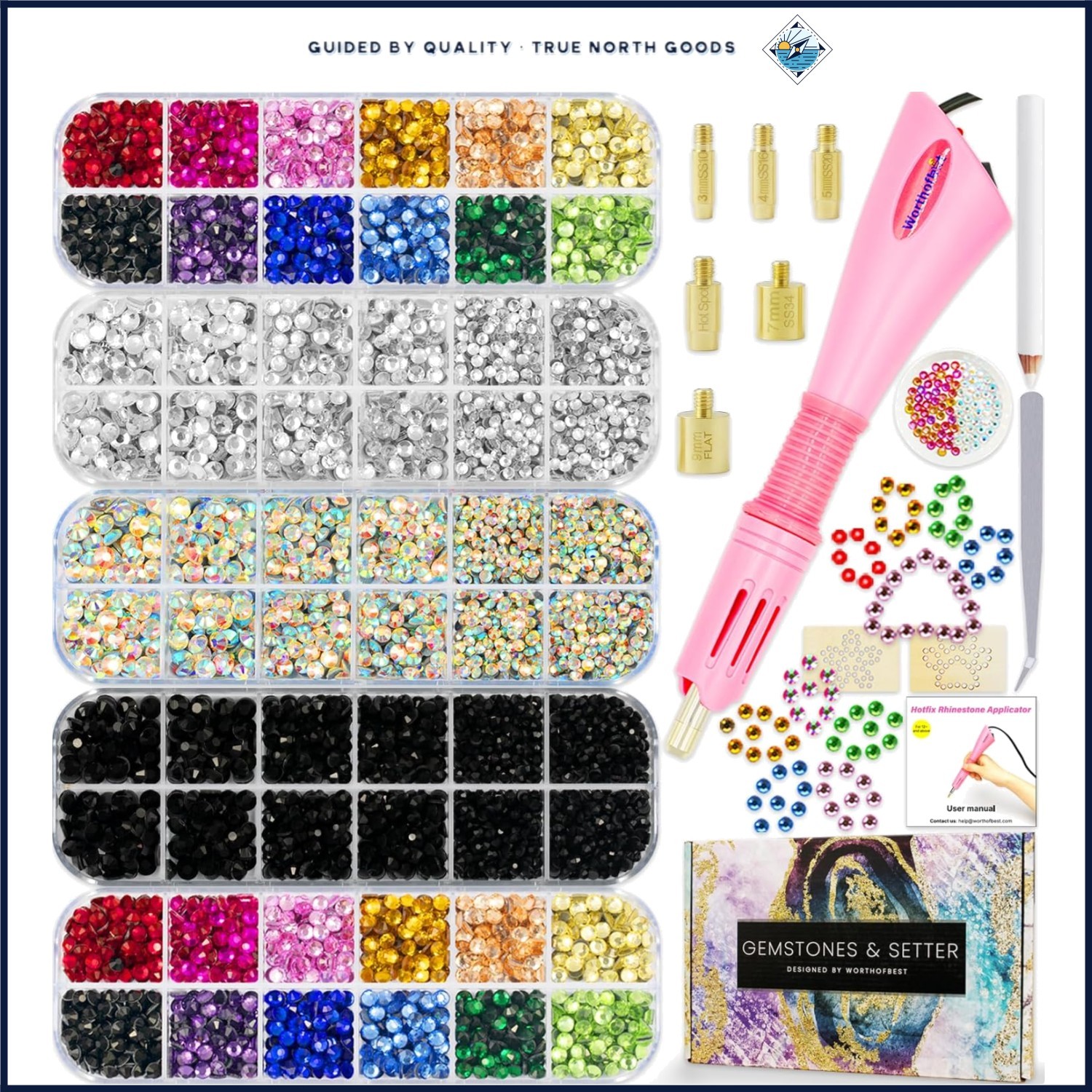 Rhinestone Applicator Tool Set with 8500 Gems, Tweezers and Instruction Manual