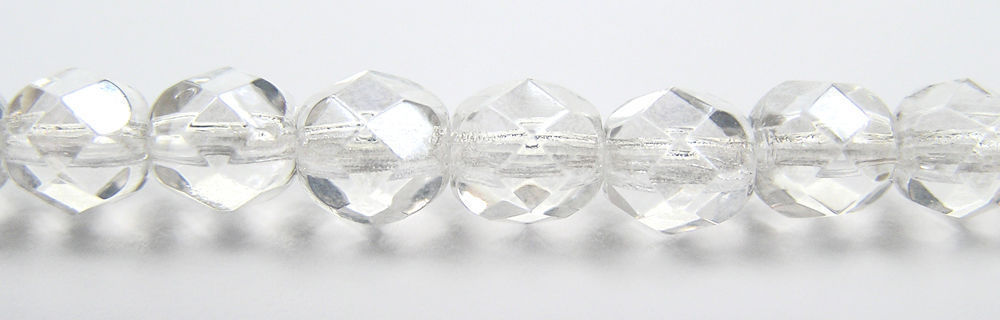 Czech Glass Fire Polished Round Faceted Beads Crystal Hematite White Luster, 16″