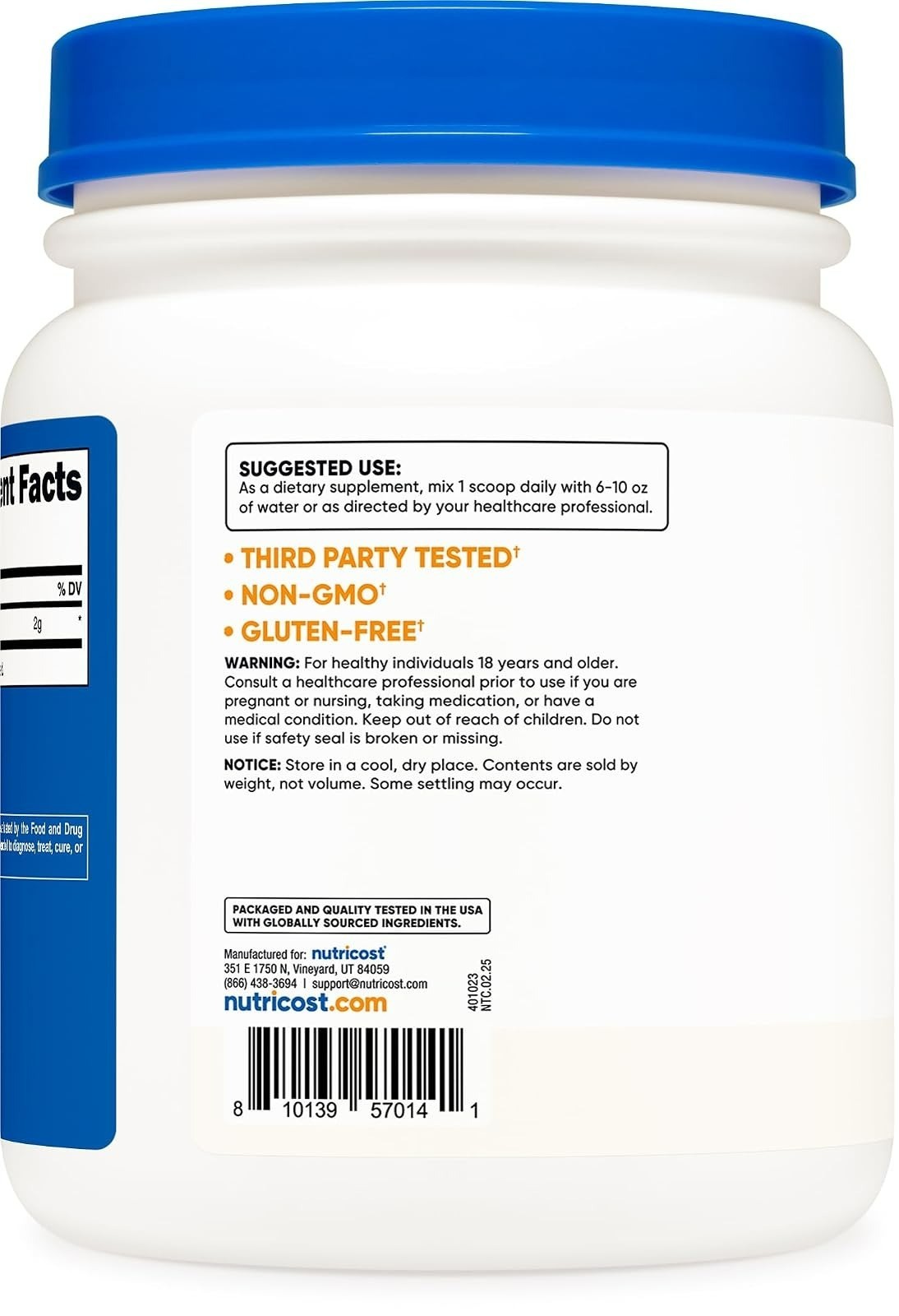 Nutricost Taurine Powder 1KG – 500 Servings – Non-GMO, Gluten Free