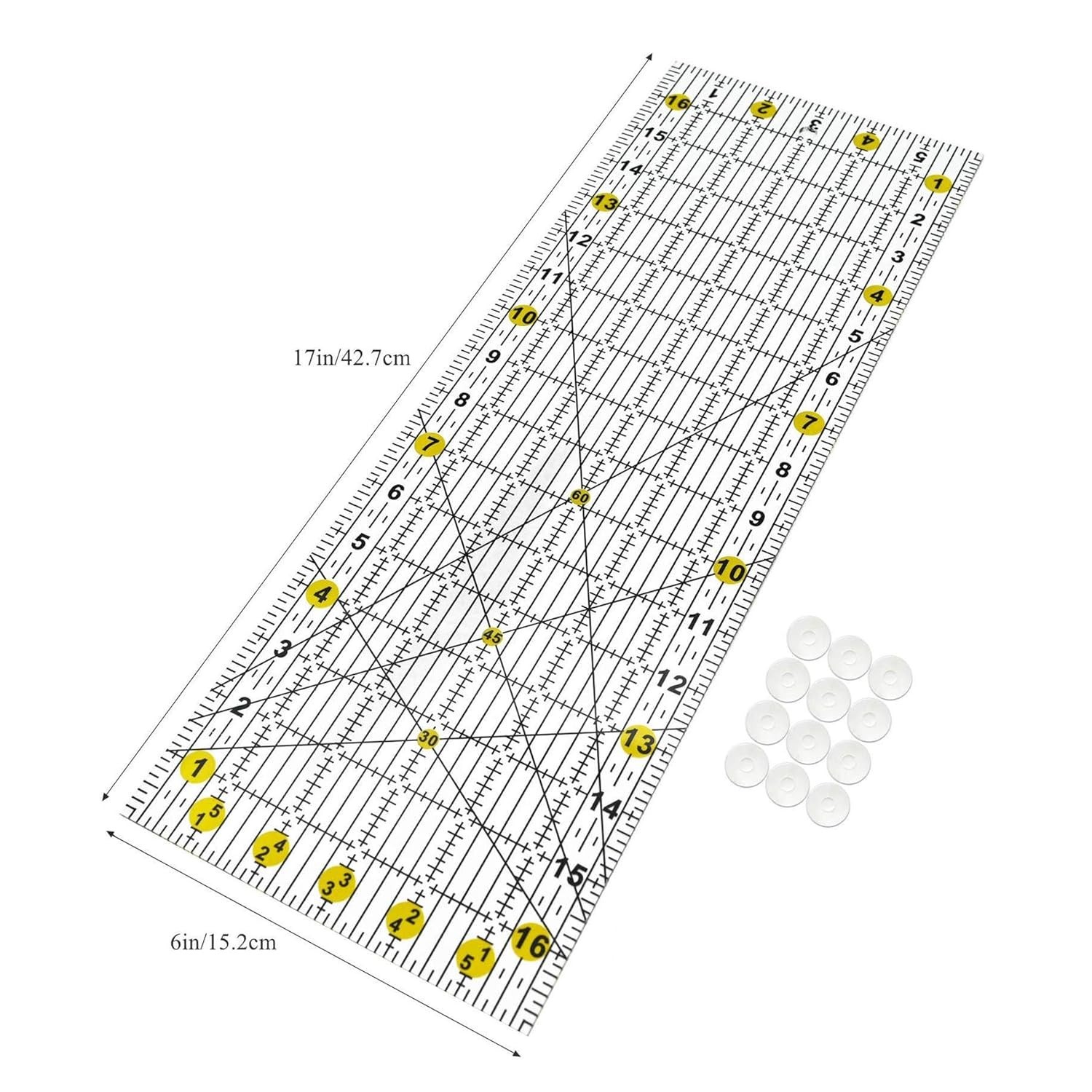 Transparent Quilting Ruler 6″x17″ – Durable Acrylic with Precise Measurements