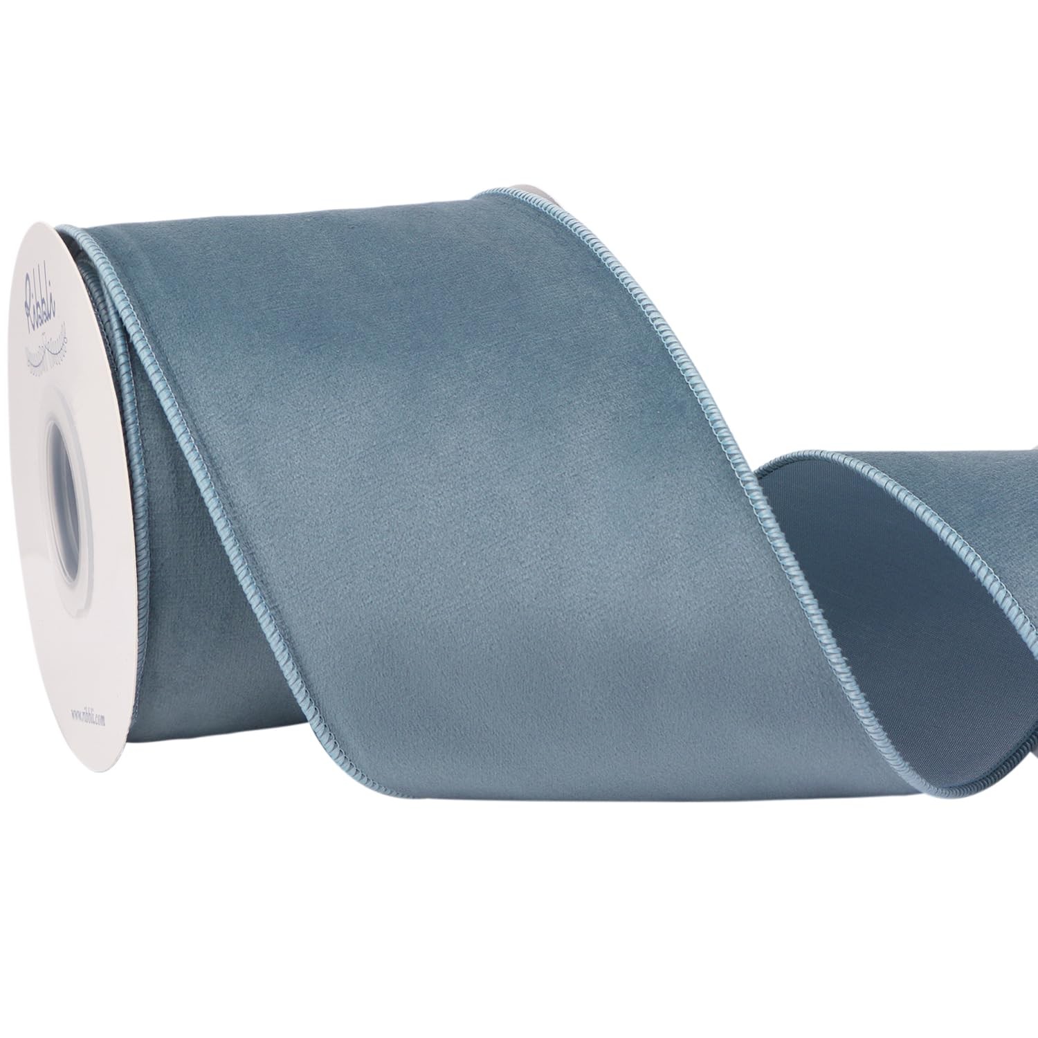 Dusty Blue Velvet Dupioni Wired Ribbon 2.5 Inch x 10 YD Christmas Gift Craft
