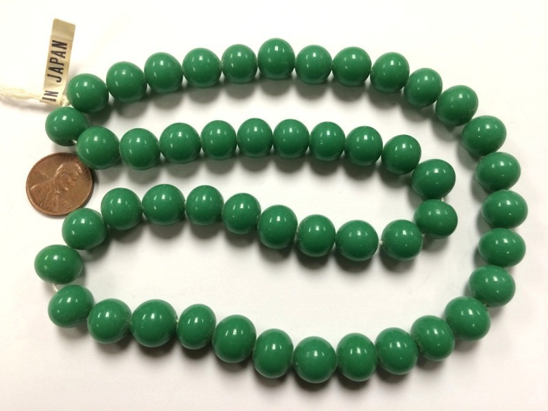 50 VINTAGE JAPANESE 1950’s CHERRY BRAND GLASS JADE 12mm. SMOOTH ROUND BEADS 4653