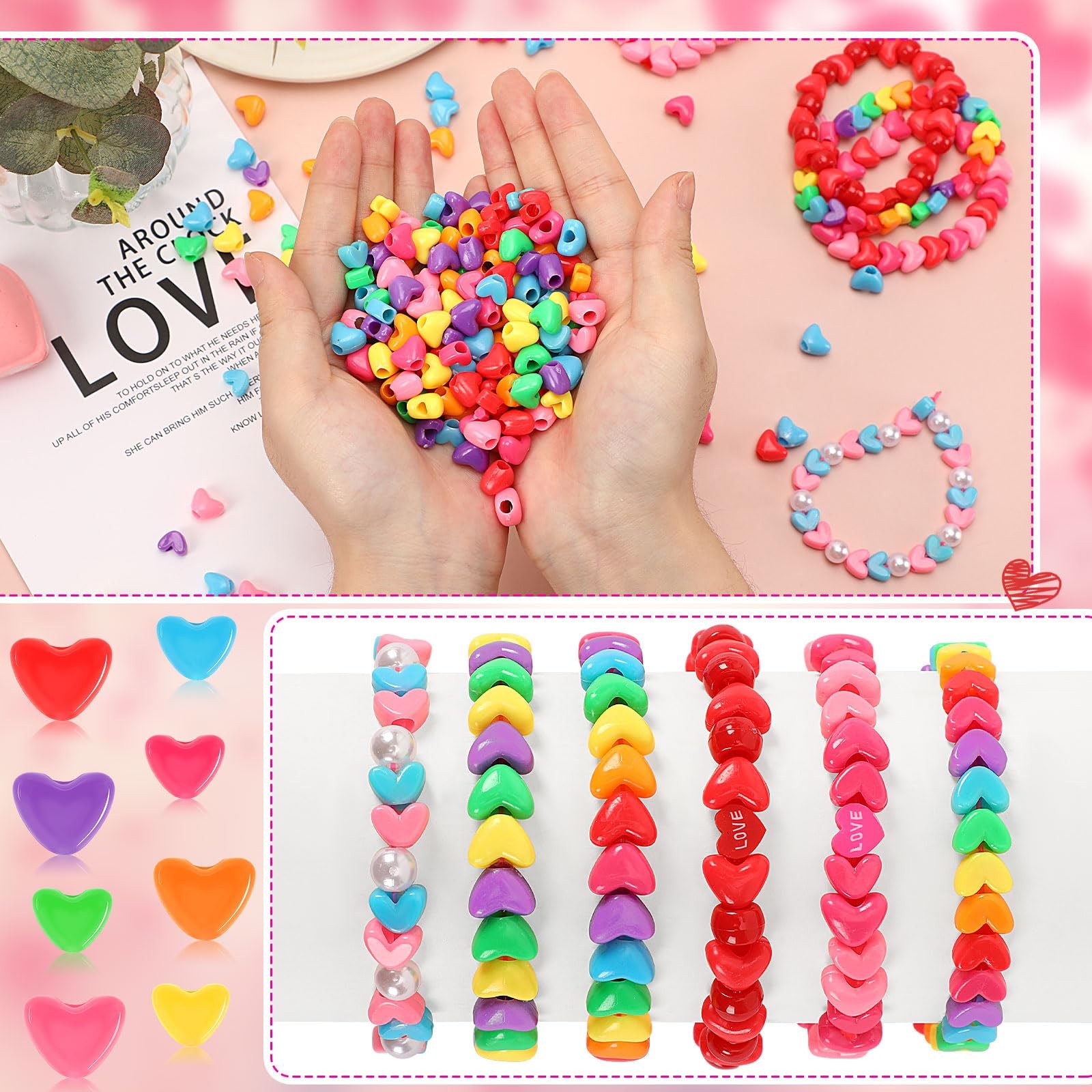 UPINS 1200Pcs Heart Beads, Valentine’s Beads for Small, Multicolor
