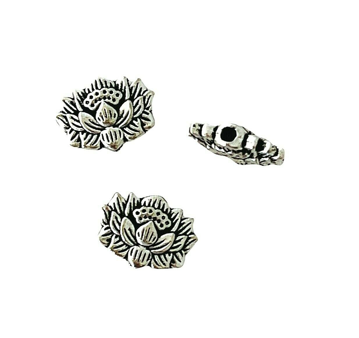 20 pcs Lotus Spacer Beads Tibetan Silver 12x9mm Two Sided 3D Water Lily Flower