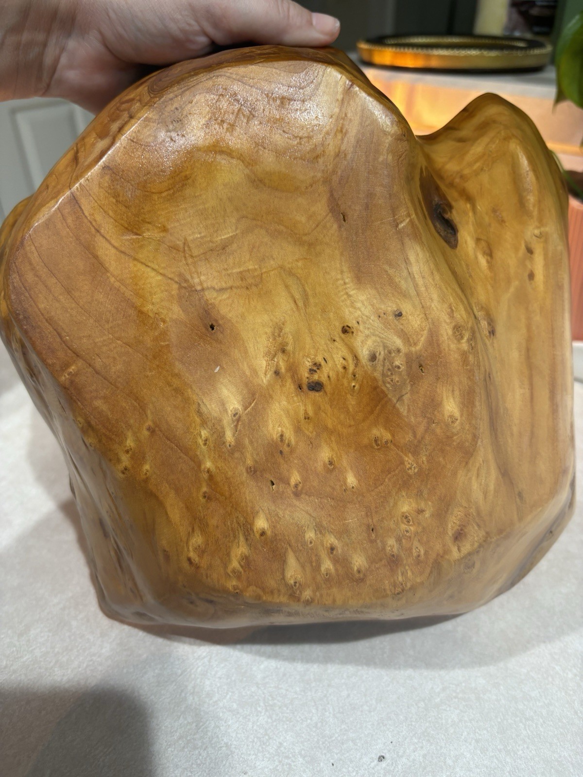 Vintage Hand Carved Live Edge Burl Wood Bowl 10” Organic Modern Centerpiece Art