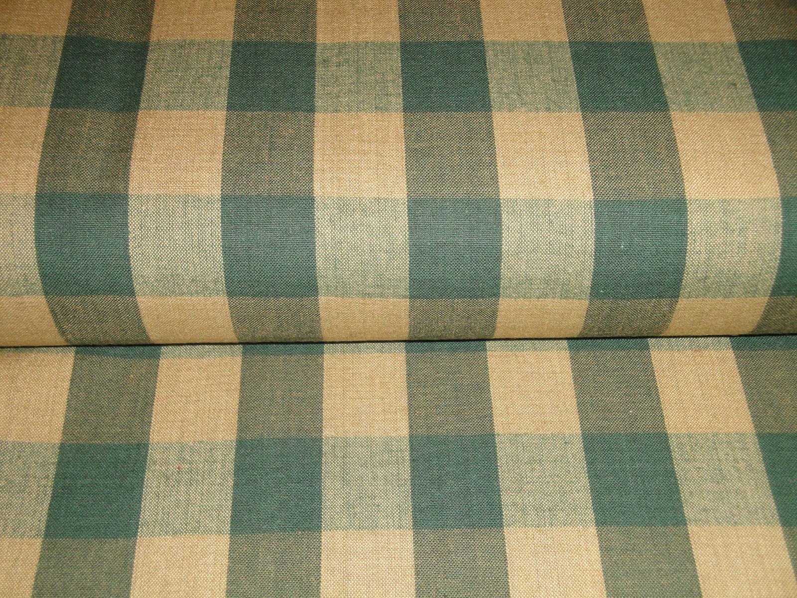 DARK Green And Tea Dye Buffalo Check Cotton Homespun Fabric | Farmhouse Fabric