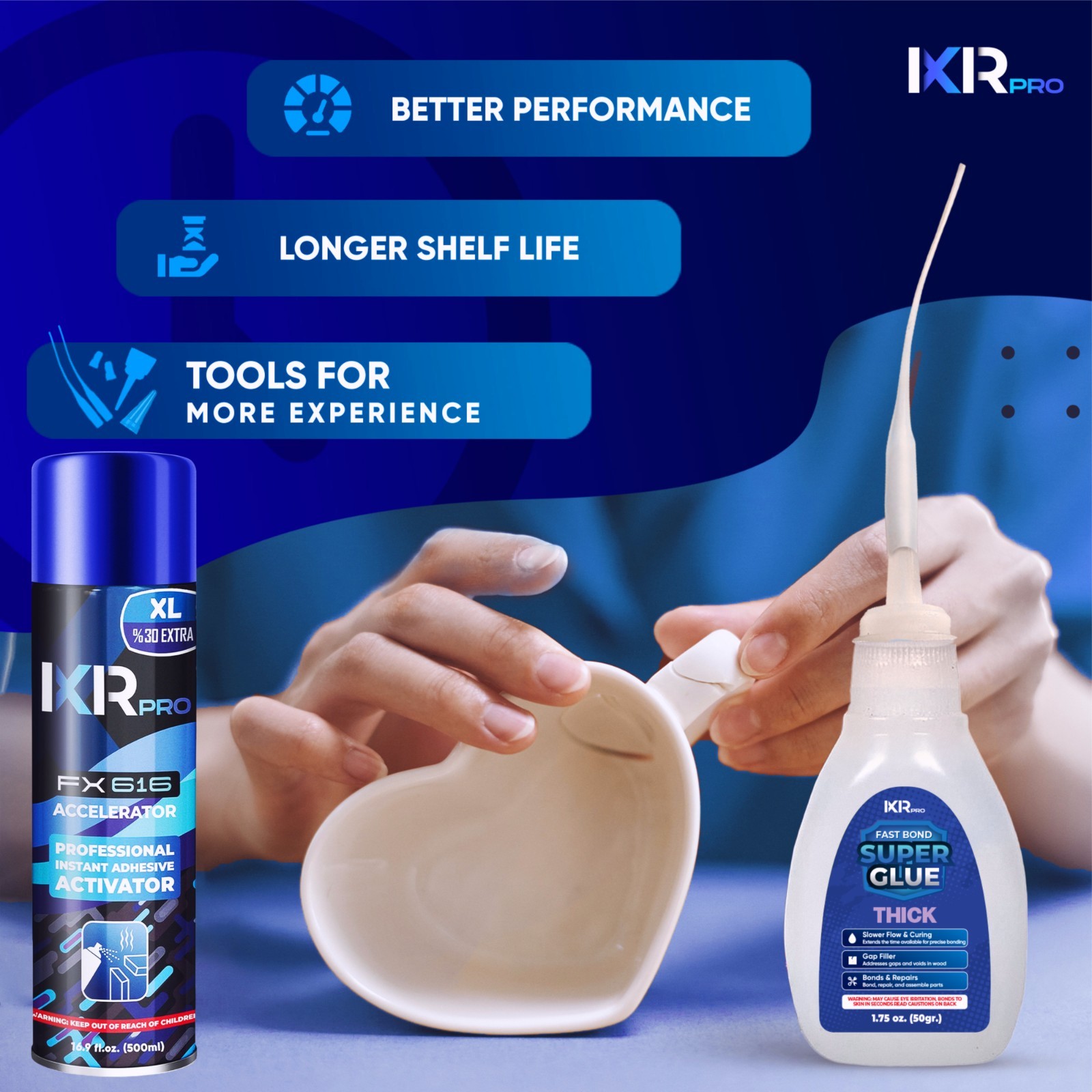 ixirpro CA Glue Thick Viscosity Kit 1.75 oz + CA Glue Activator Spray 16.9 oz