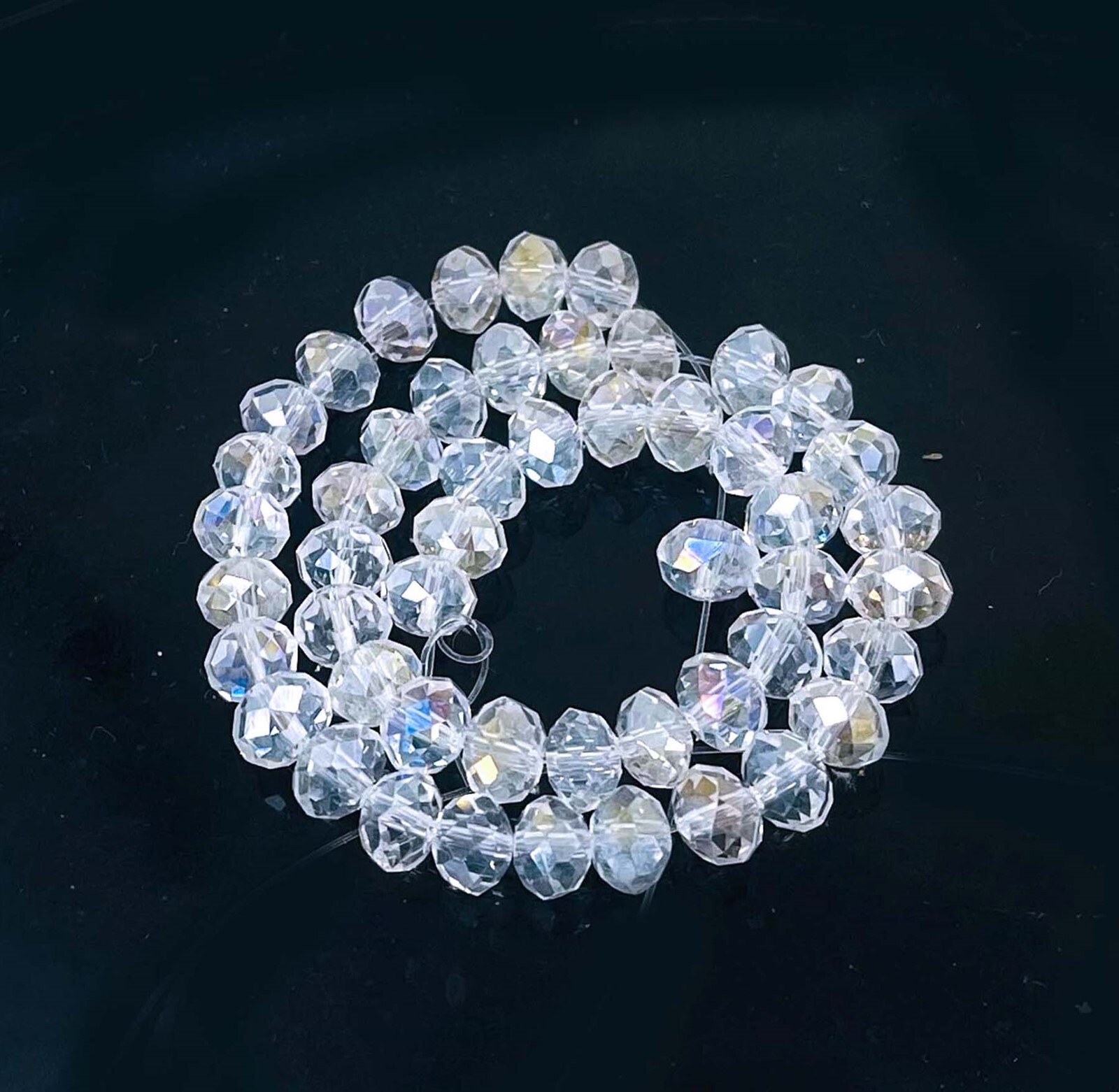 50 Sparking Clear AB Crystal Glass Faceted Rondelle Beads Chandelier Sun Catcher