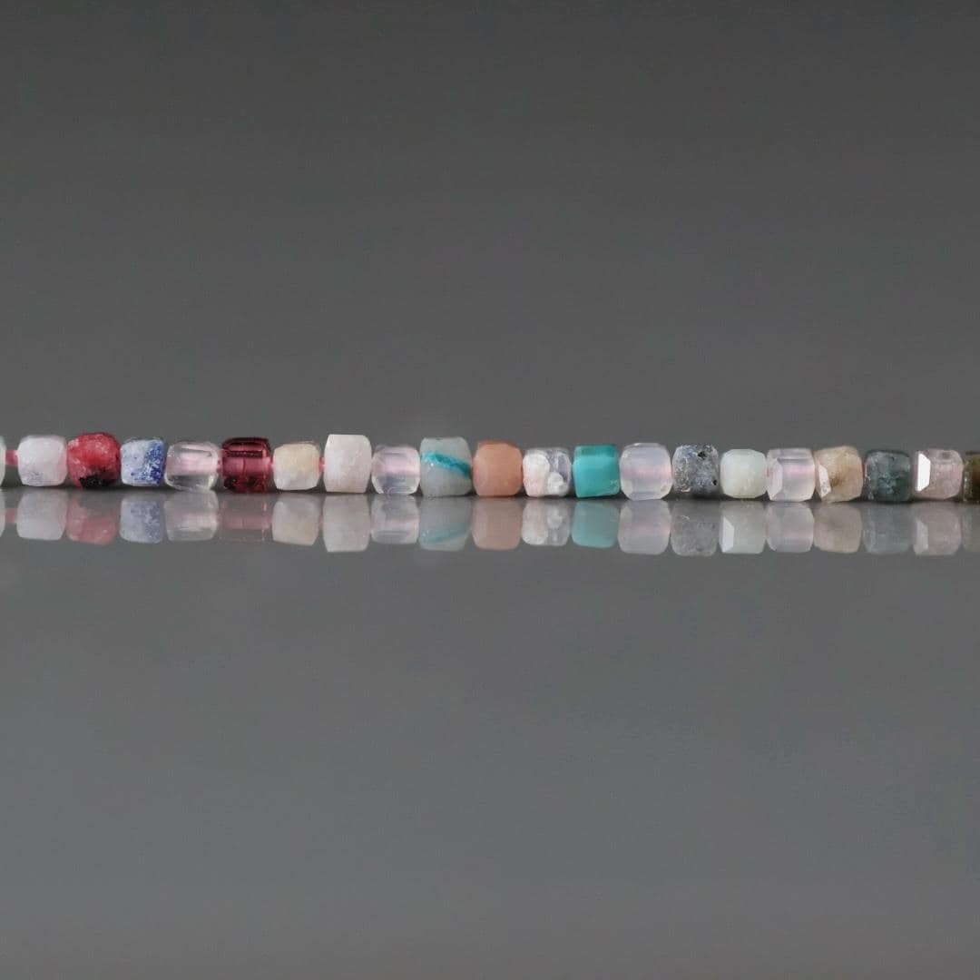 Colorful Multi Gemstone Cube Beads 1.8mm 15″ – Tiny Natural Gemstone