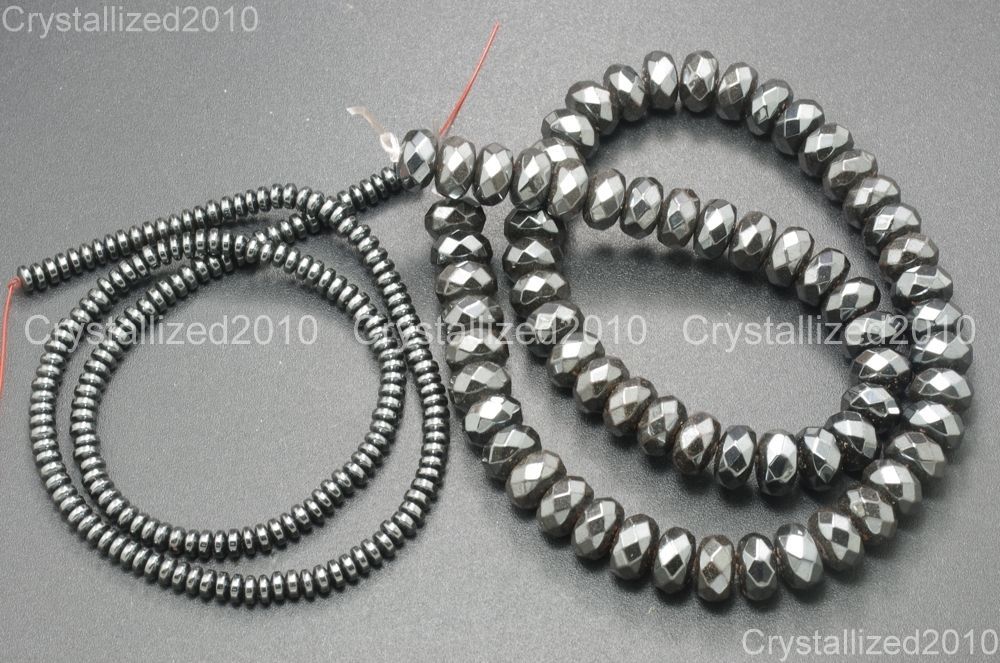 Hematite Gemstone Rondelle Spacer Beads 2mm 3mm 4mm 6mm 8mm Smooth Faceted 16″