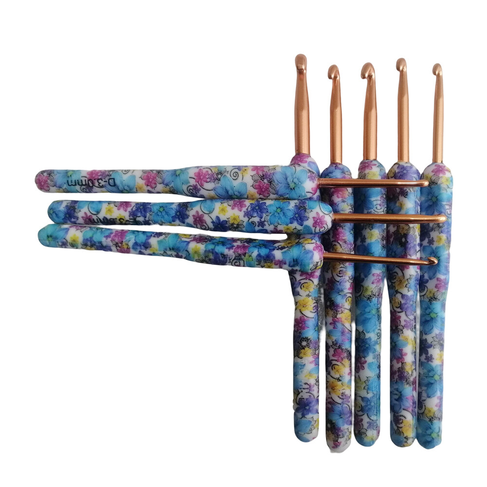 8Pcs Crochet Hooks Set Needles Crafts Sewing Knitting Hooks Tool TPR Grip Blue