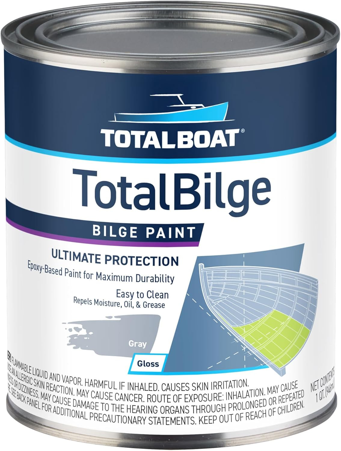 TotalBoat TotalBilge Gray Quart Epoxy Bilge Paint for Boats, Bulkheads & Lockers