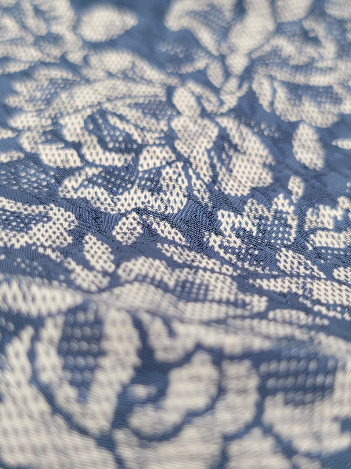 Navy Blue White Silver Floral Pattern Fabric Thin Sheer Like Thin 46″x74″ Yard