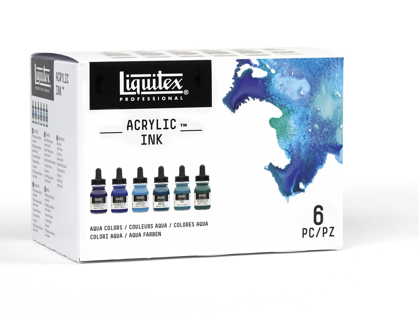 Professional Acrylic Ink, 1-oz (30ml), Aqua Color Set, Set of 6