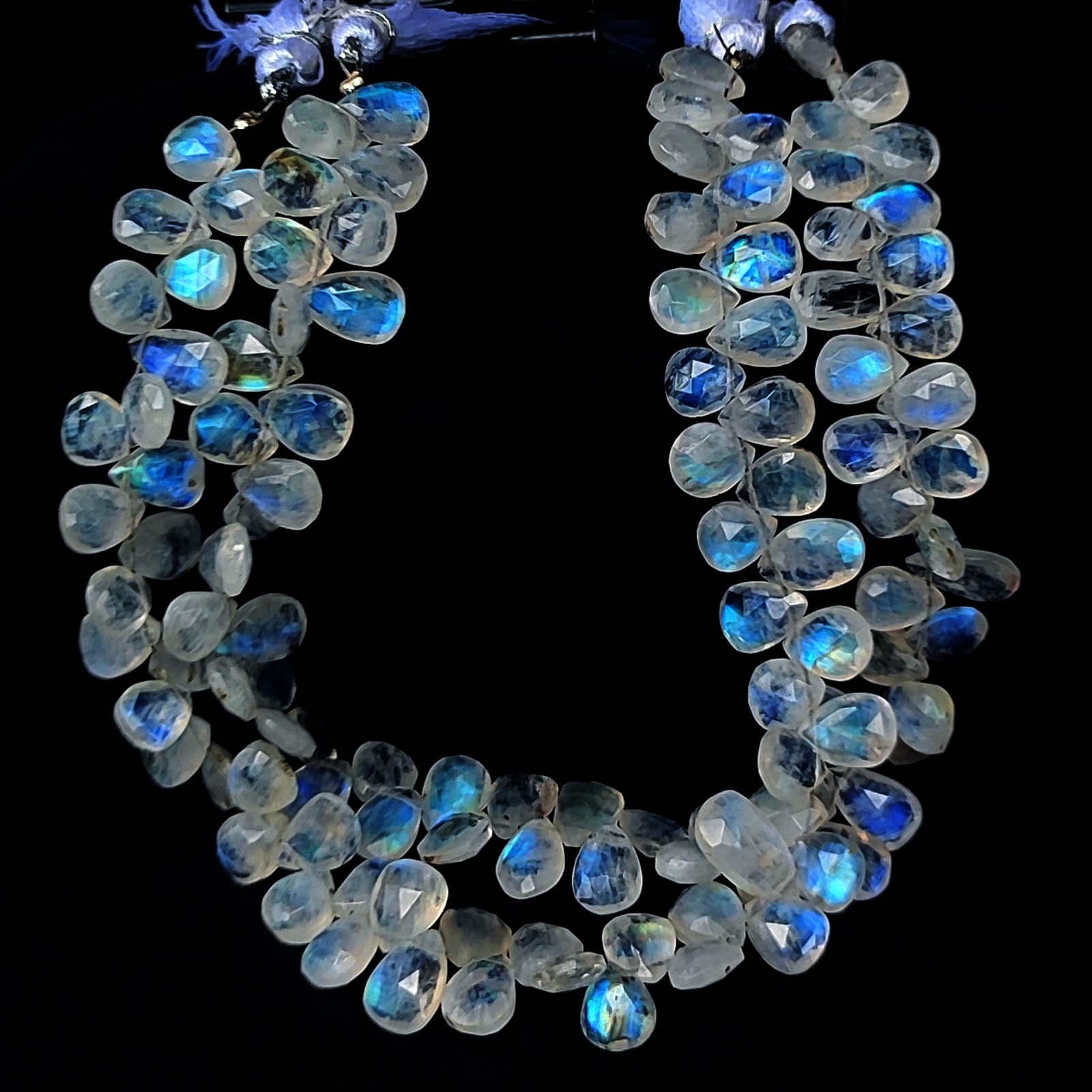 Natural Rainbow Fire Moonstone 8×6 mm Faceted Pear Briolette Beads 8″ Strand