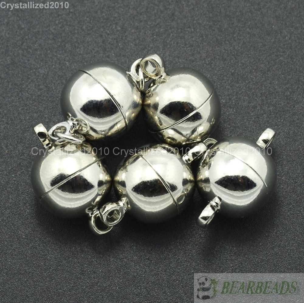 10 Sets Strong Magnetic Round Ball Smooth Metal Connector Clasps Silver 6mm 8mm