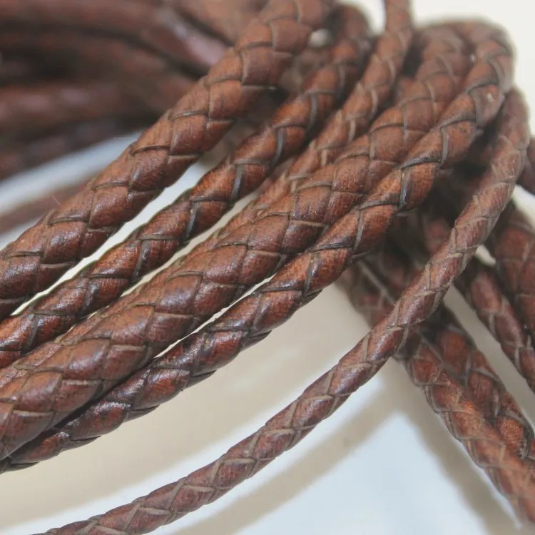 2026 1m Brown Genuine Braided Leather Cord 3–5 mm for DIY Bracelet Jewelry🧵
